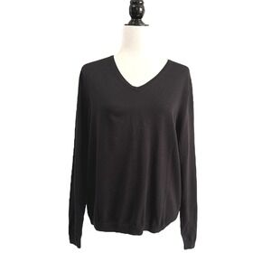 NWOT‎ Lands' End Womens V Neck Long Sleeve Sweater Supima Cotton Black XL P